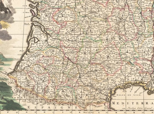 17th Century Map of France with Gazzetteer Side-Panels for