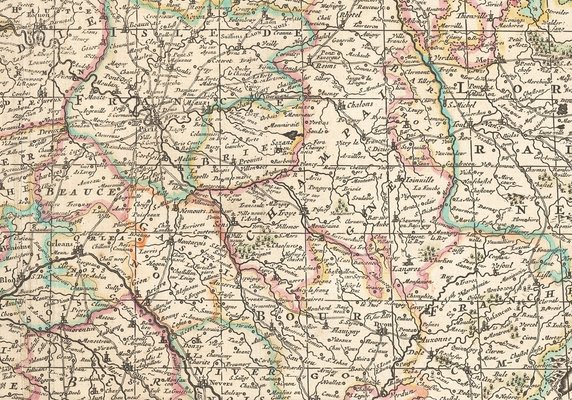 17th Century Map of France with Gazzetteer Side-Panels for