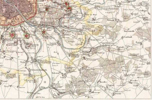 Paris and Surrounding Areas Map, Mid 19th Century for sale at Pamono