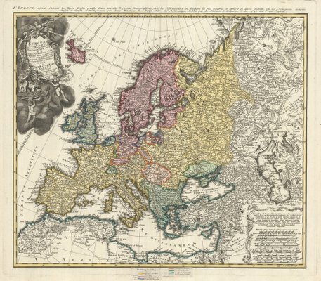 Mid-18th Century Map of Europe Showing the Spread of Religions for