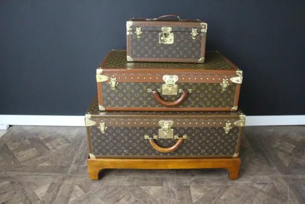 Vintage Leather Trunk Storage Chest Table Top Home Decor (SB