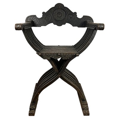 Sedia Savonarola fiorentina in legno intagliato Sedia pieghevole