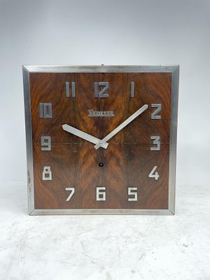 Orologio da parete Art Deco in radica di noce anni 30 in vendita su Pamono