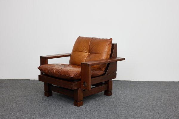 Mid-Century Pine and Cognac Leather Lounge Chair & Ottoman Mid-Century Pine and Cognac Leather Lounge Chair & Ottoman