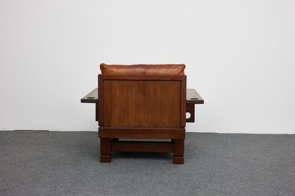Set of Mid-Century Pine and Cognac Leather Lounge Chair Set of Mid-Century Pine and Cognac Leather Lounge Chair