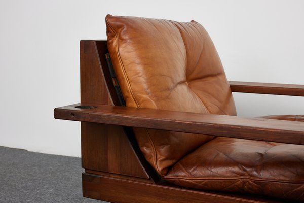 Set of Mid-Century Pine and Cognac Leather Lounge Chair Set of Mid-Century Pine and Cognac Leather Lounge Chair