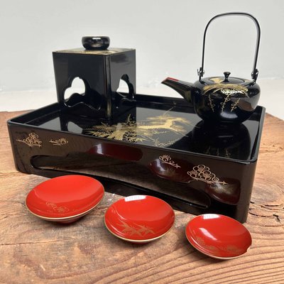 Traditional Toso-Ki Shuhama Maki-E Sake Set, Japan, 1960s for sale