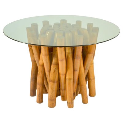 Bamboo base glass dining table discount