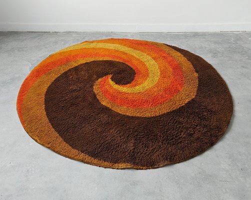 七*様 RYA RUG 北欧 60s 70s vintage ミッドセンチュリー Large Mid-Century Modern Op Art Round Rya Rug attributed to