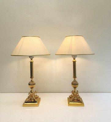 Golden Brass Dolphin Koi Fish Table Lamps, 1960s, Set of 2 for