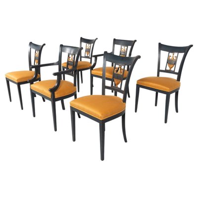 Empire Style Black and Gold Armchairs Dining Chairs Set of 6
