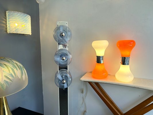 Italian Murano Glass and Metal Chrome Birillo Lamps by Carlo Nason