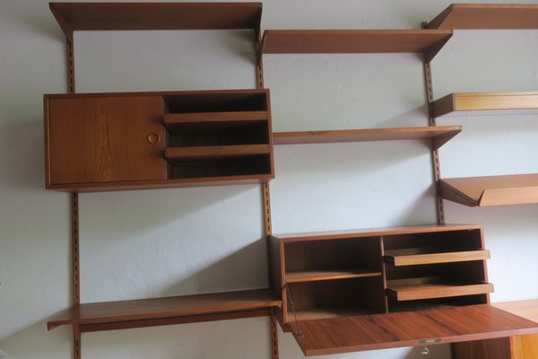 3-Bay Teak Modular Wall Shelf System with Desk and Light by Kai 