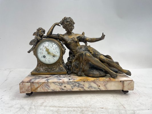 Antique Art Nouveau Style Clock in Bronze and Pink Marble, 1890s