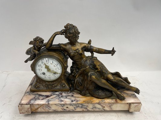 Antique Art Nouveau Style Clock in Bronze and Pink Marble, 1890s