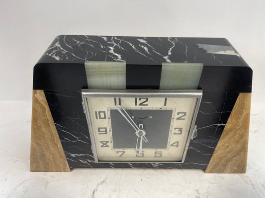 Art Deco Marble Clock, 1930s, Set of 3 for sale at Pamono
