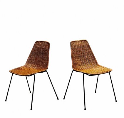 Vintage Rattan and Metal Basket Chairs by Gian Franco Legler 1950s Set of 2 for sale at Pamono