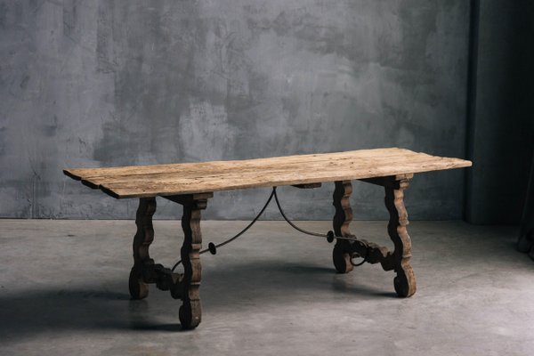 Rustic Folk Art Trestle Table for sale at Pamono