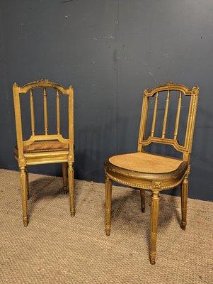 Louis XVI Style Chairs in Gilded Wood Set of 2
