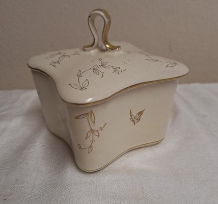 Deutsche Mid-Century Deckeldose aus Beige Keramik von Jasba, 1950er bei Pamono kaufen