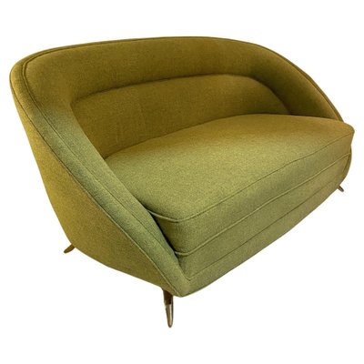 Italian Two Seater Sofa in Lime Green with Brass Legs 1960s