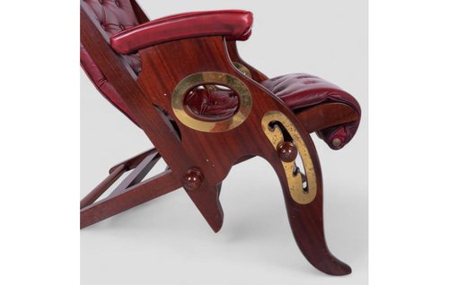 Vintage Reclining Armchair in Mahogany and Leather with Footrest Set of 2 for sale at Pamono