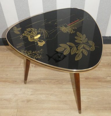 Cocktailtisch Schwarzer Asia Nierentisch mit Glasplatte, 1950er bei Pamono kaufen