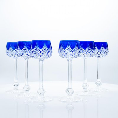 Blue Baccarat Crystal Glasses, France, 1960s, Set of 10