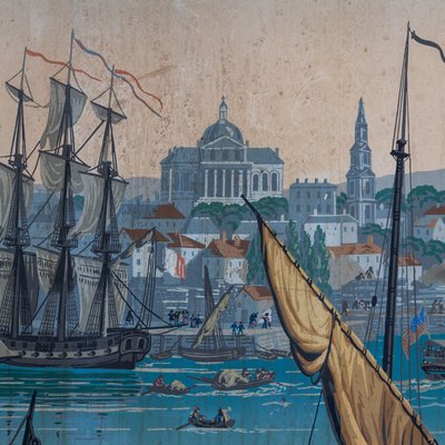 絵画 E BATES < HARBOR VIEW > Boston Harbor from Views of North America from Zuber Et Cie