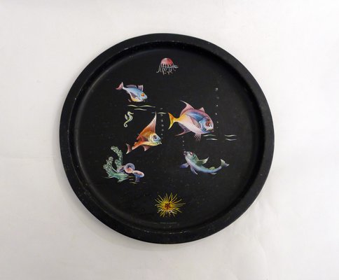 Vassoio Rotondo in Metallo Nero - Decorativo, Stoccaggio Desktop, da Servizio, Portagioielli per Anelli - per Ingresso, Bagno, Scrivania ( 20 cm