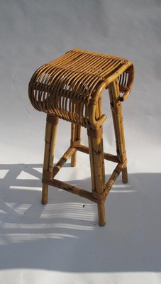 Mid-Century Rattan Cocktail Bar with Three Stools, 1960s, Set of