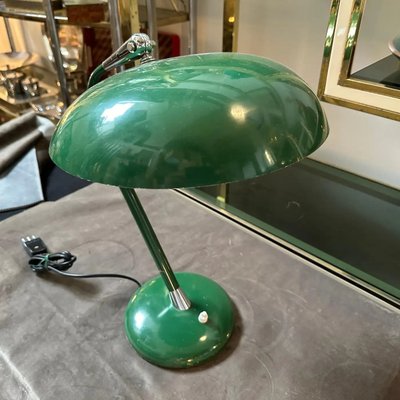Mid-Century Modern Green Painted Metal Table Lamp in the style of