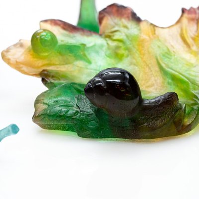 Daum Frances製 
琥珀色の動物彫刻 Pair of Art Deco Totem Form Vases in Acid Etched Smoked Geometric