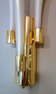 Mod. Fireworks Murano Glass Opaline Sconces with Gold from Mod. Fireworks Murano Glass Opaline Sconces with Gold from