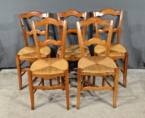 Late 19th Century Louis Philippe Cherry Country Chairs Set of 5 for sale at Pamono