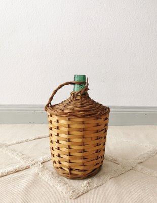 Vintage Wine Balloon with Raffia Basket by Viresa, 1950s for sale 