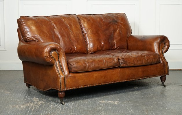 Halo Balmoral Brown Leather Sofa in the style of Timothy Oulton 