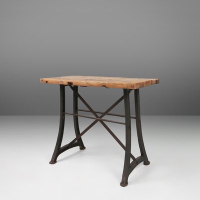 Industrial Bar Bistro Table with Cast Iron Legs and Wooden Top Belgium 1920 for sale at Pamono