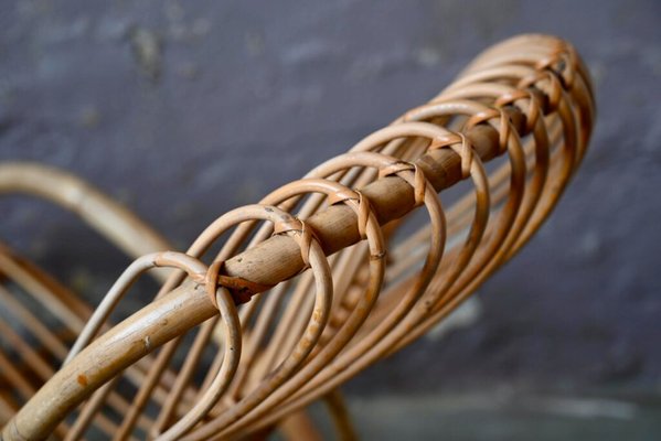 Sedia a dondolo vintage in vimini in vendita su Pamono