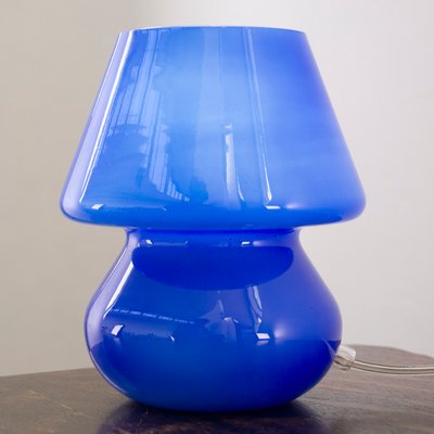 Vintage Italian Blue Mushroom Lamps in Murano Glass, Set of