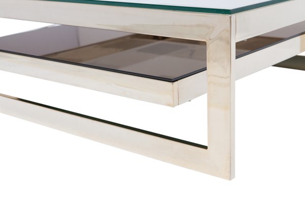 Carrée Deux Niveaux Basse Table À Or Plaquée M20001970s De ZukiPX