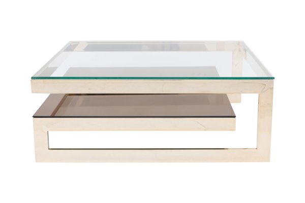 Table Niveaux De Deux Basse Plaquée M20001970s Carrée Or À 7ybf6Yg