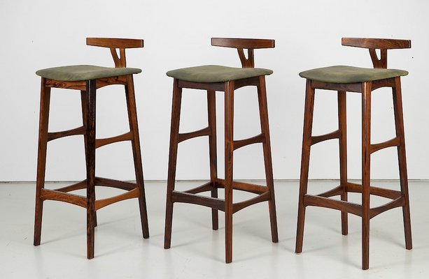 Mid Century Teak Barstools by Knud Bent for Dyrlund Denmark 1960s Set of 3 for sale at Pamono