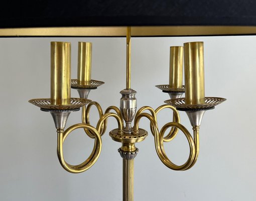 Three Light Bouillotte Lamp Attributed to Maison Charles Three Light Bouillotte Lamp Attributed to Maison Charles