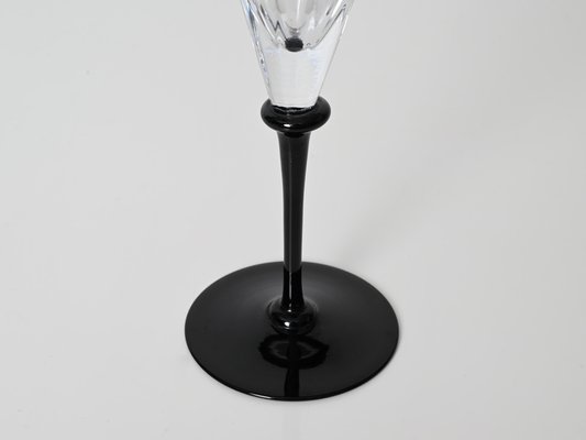 Champagne Glasses in Crystal with Black Stem from Cartier France 1980s Set of 6