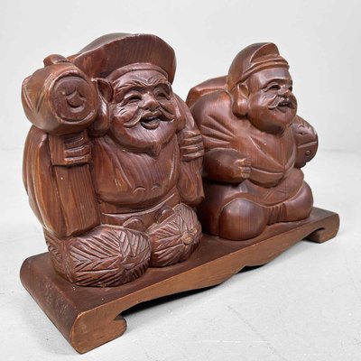 Wooden Deity Statue of Ebisu and Daikoku, Japan, 1950s for sale at