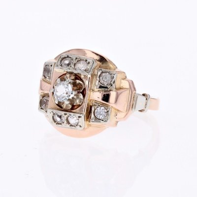 French Colorless Stone 18 Karat Rose Gold Tank Ring, 1950s