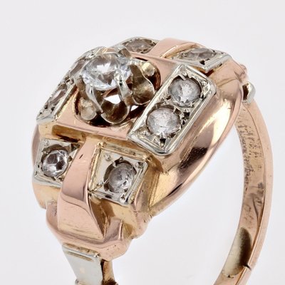 French Colorless Stone 18 Karat Rose Gold Tank Ring, 1950s