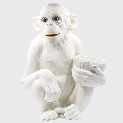 【親株】【120cmOver】P. White Monkey. Original Large Hollywood Regency Monkey Sculpture / Cachepot in Majolica
