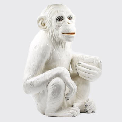 Large Hollywood Regency Monkey Sculpture / Cachepot in Majolica